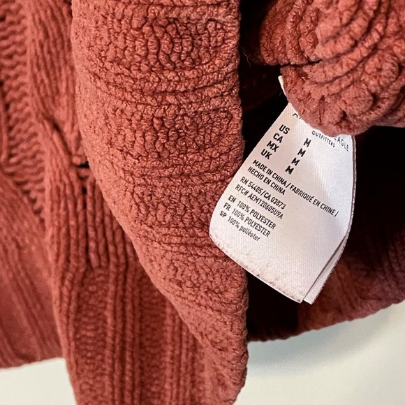 American Eagle Burnt Orange Chunky Chenille Cable Knit Cozy Crew Sweater Size M - Picture 8 of 10